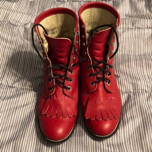 Vintage JUSTIN Boots RED Roper Size 5.5 D Style 503Y Registered NO. 73416 - Picture 2 of 16